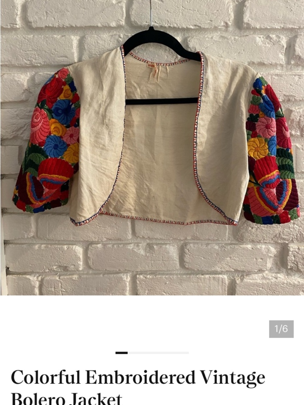 Embroidered Cropped Bolero Jacket with Colorful Floral Sleeves